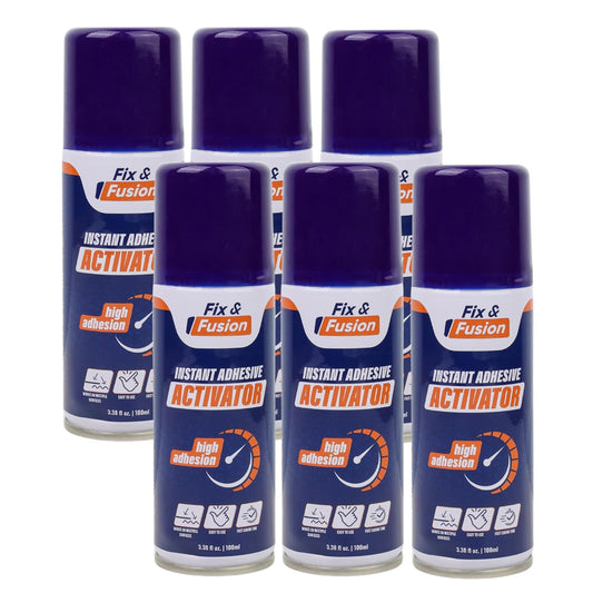 FIX & FUSION Activator Spray (3.38 Fl Oz), Instant Cure Accelerator for Cyanoacrylate (CA) Super Glue for Wood, Plastic, Rubber, Granite, and DIY & Professional, Accelerates Bonding Strength, (6 Pack)