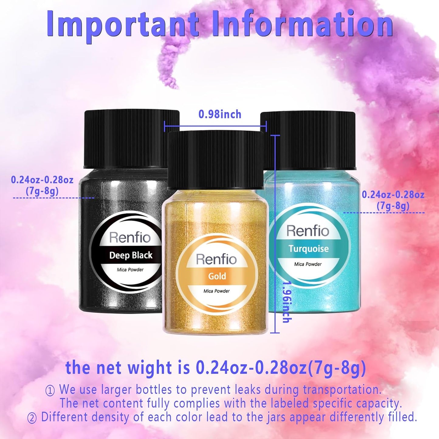 Renfio Mica Powder, 60 Colors Mica Powder for Resin Natural Epoxy Resin Color Pigment Powder Dye 0.25oz/7g Bottles Shimmer Pearl Pigments for Soap Making, Candle Making, Epoxy Crafts, Slime, Nail Art