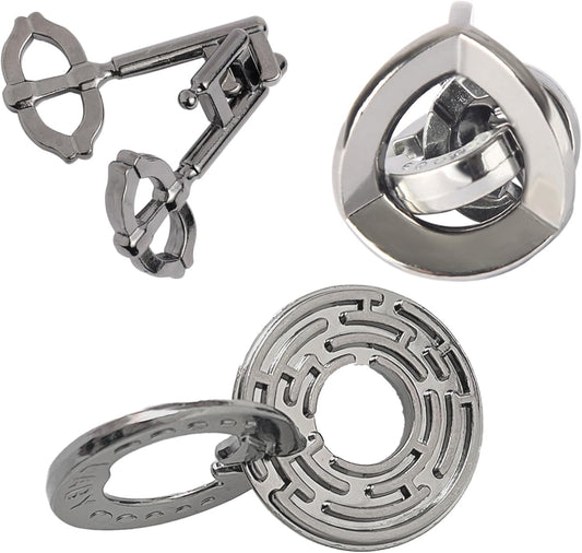 Metal Brain Teasers Puzzles 3PCS Unlock Interlocking Puzzles IQ Logic Test Disentanglement Educational Toy for Kids Adults