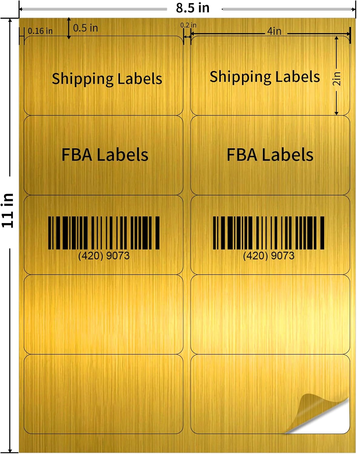 STARLIBOO Shipping Labels Stickers, 2"×4" Gold Printable Mailing Labels for Laser/Inkjet Printing- Matte Gold, Permanent Adhesive Stickers