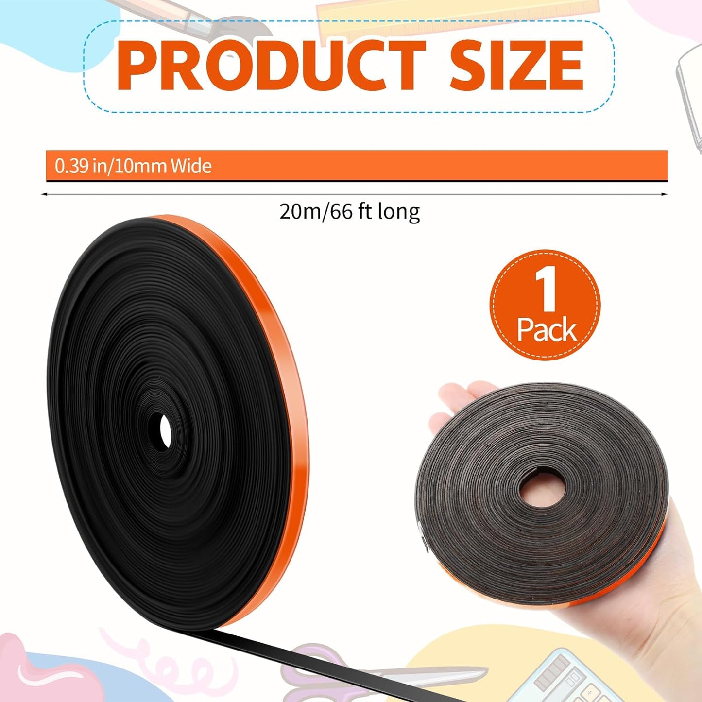 Magnetic Tape Roll Thin Strips, 0.39 Inch x 66 Feet Magnetic Board Dividers Whiteboard Graphic Decorative Tape Marking Line for Classroom Office Art Accessories(Orange)