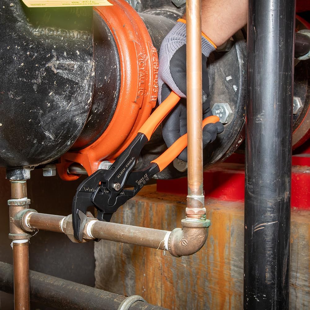 Klein Tools D53112 Compact Plier Wrench, High Leverage Multi-Use Adjustable Plier Wrench with Smooth Jaws, 12-Inch