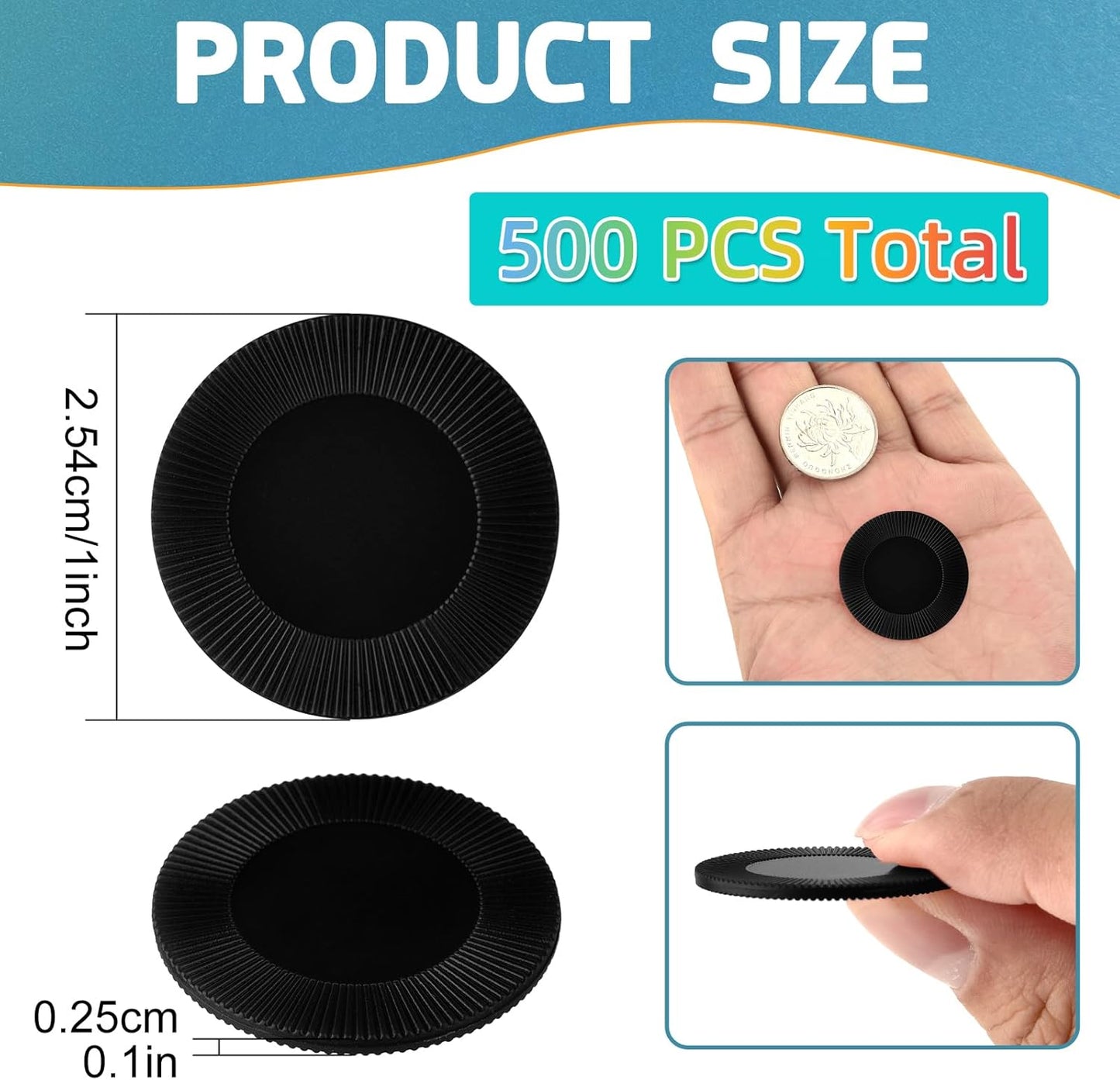 Coopay 500 Pieces Plastic Poker Chips, 1 Inch Bingo Chips Bulk Learning Counters Disks Poker Card Game, Counting Markers for Math Practice, Game Tokens and Teaching Rewards, 25 mm (Black)