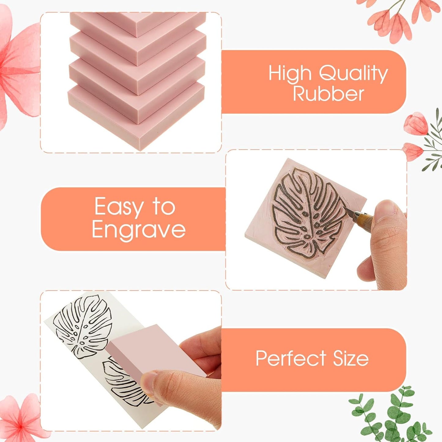Frienda 48 Pcs 2" X 2" Rubber Carving Blocks Linoleum Blocks for Printmaking, Stamp Making, DIY Crafting, Scrapbook, Painting, Soft and Easy to Carve (Pink)