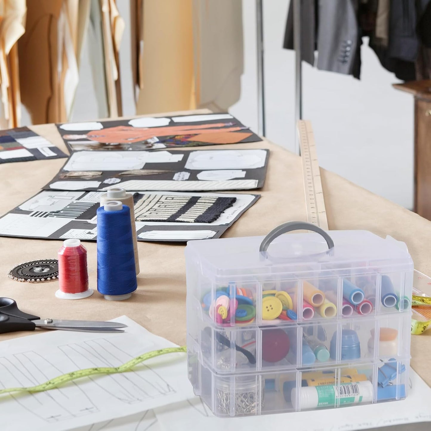 30 Grids Clear Plastic Organizer Box with Dividers, 3 Tier Stackable Compartment Storage Container for Crafts, Art DIY, Jewelry