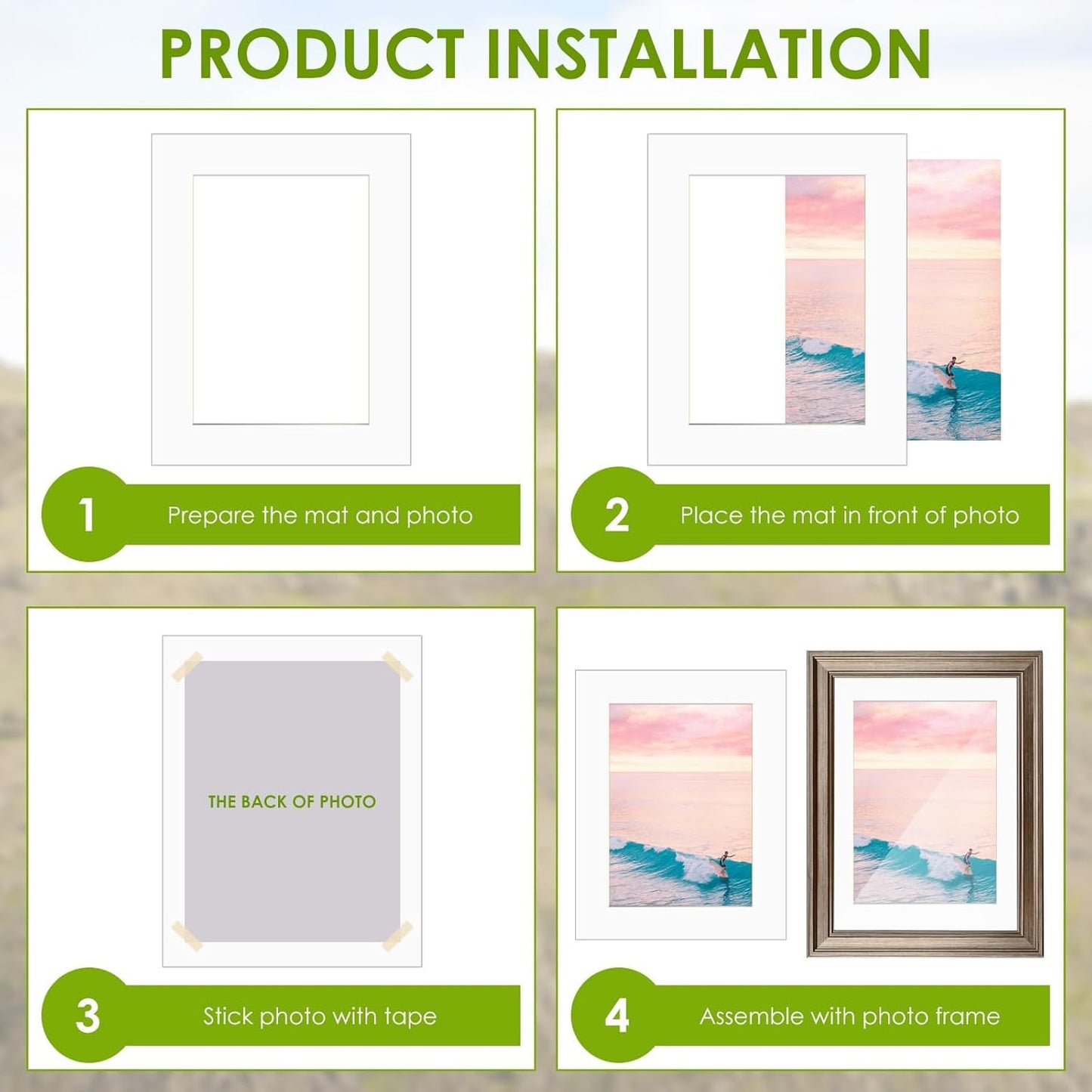 18 Pack Picture Mats, 8x10 for 6x8 Picture Frame Mats, Acid Free Core Bevel Cut Picture Frame Mattes for Photos Artworks Prints (White)