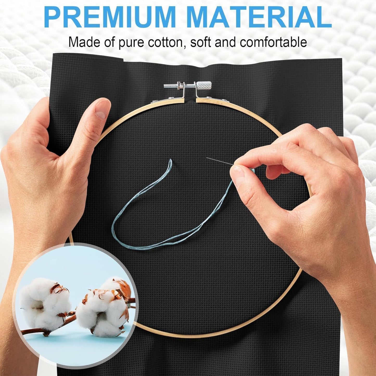 Cross Stitch Fabric 16 Count Aida Cloth 59 x 39 Inch Large Size Classic Reserve Cross Stitch Supplies Embroidery Fabric Cloth Cross Stitching for Home DIY Craft Embroidery Decoration Handmade, Black