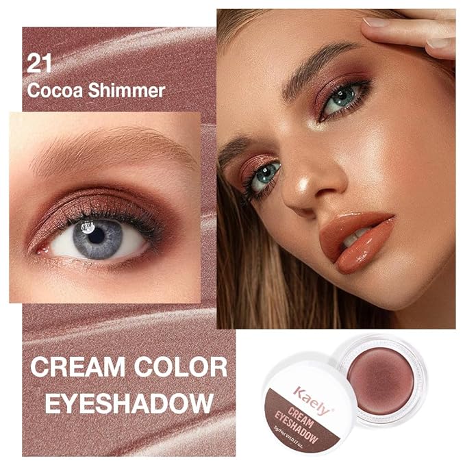 Cream Glitter Cocoa Shimmer Metallic Eyeshadow Palette Makeup, Natural Single Mini Instant Holographic Eyeshadow For Older Women, Sombras Crema Para Ojos, Talc, Paraben & Cruelty Free, 21