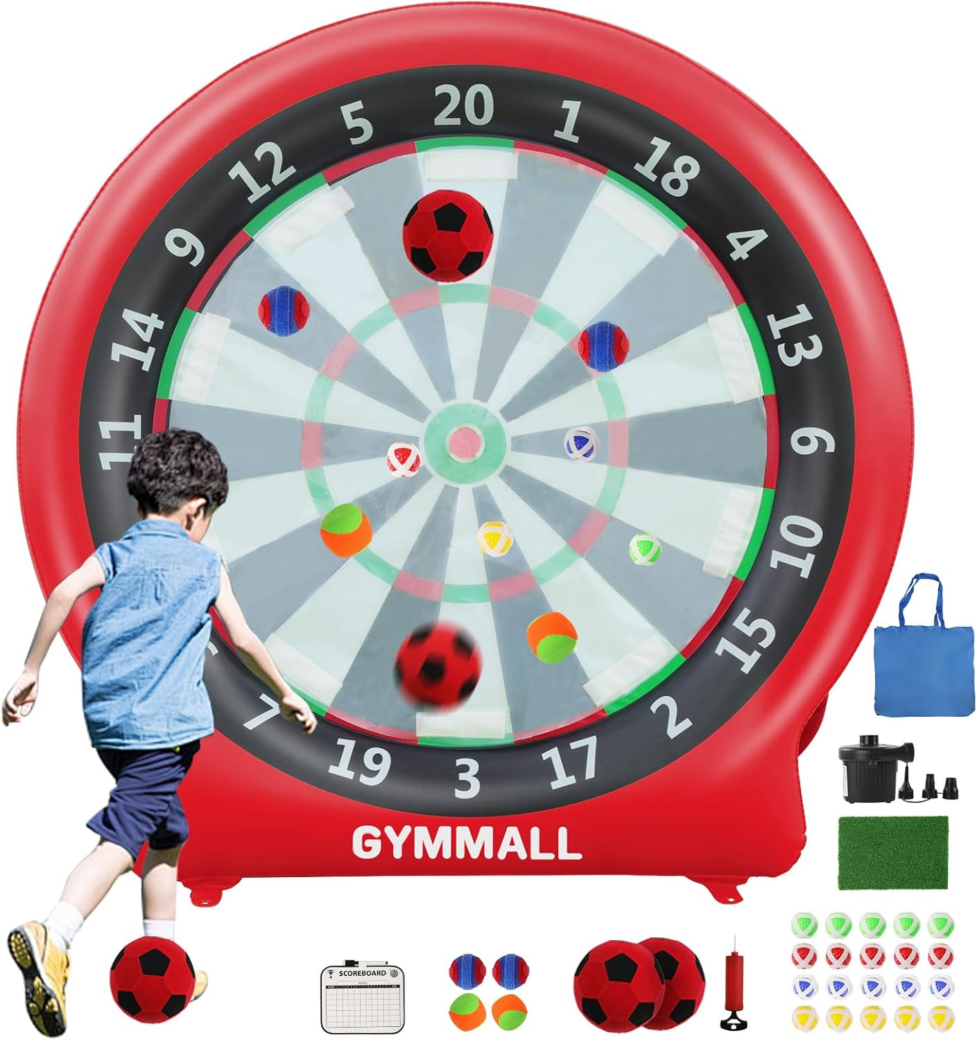 Giant Dart Board Inflatable with Pump, Outdoor and Indoor Soccer Sport Kick Dartboard for Kids and Adults, Waterproof Darts Board Yard Game with 20 Golf Balls, 4 Sticky Balls, 2 Soccers