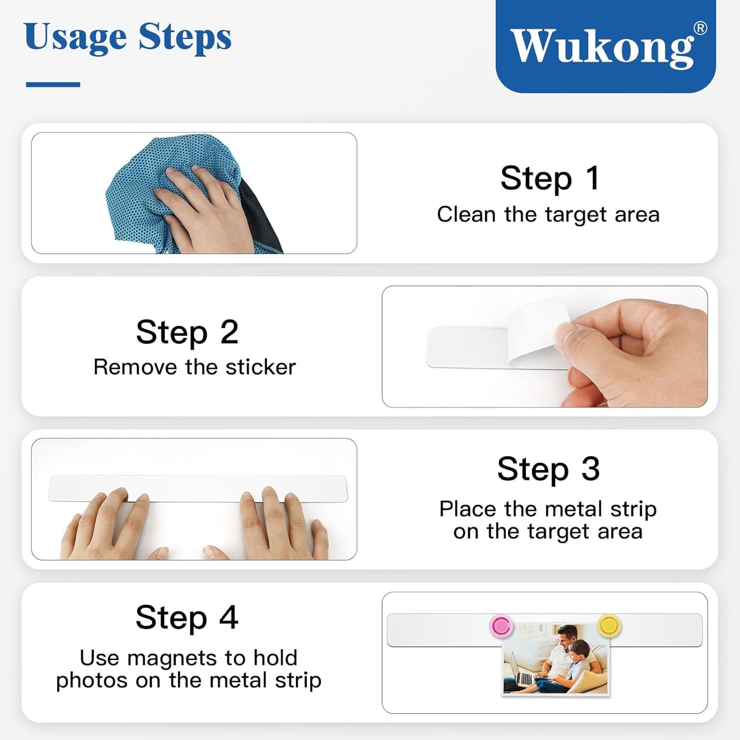 Wukong 8 Pack | 30x3cm(11.81 x 1.18) Magnetic Stainless White Boards Strips, Adhesive Backing Bulletin Bar Board, Memo Board with 32Pcs Colorful Magnets for Office, Home, Photo Wall, Documents