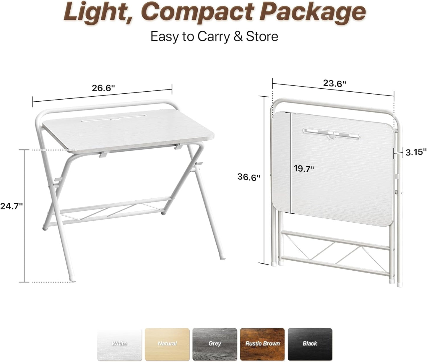 Huuger Folding Desk with 3-Level Adjustable Height and Tablet Slot, 24 Inch Foldable Computer Desk for Small Spaces, Space Saving, Writing Work Table for Home Office, Bedroom, Study, White