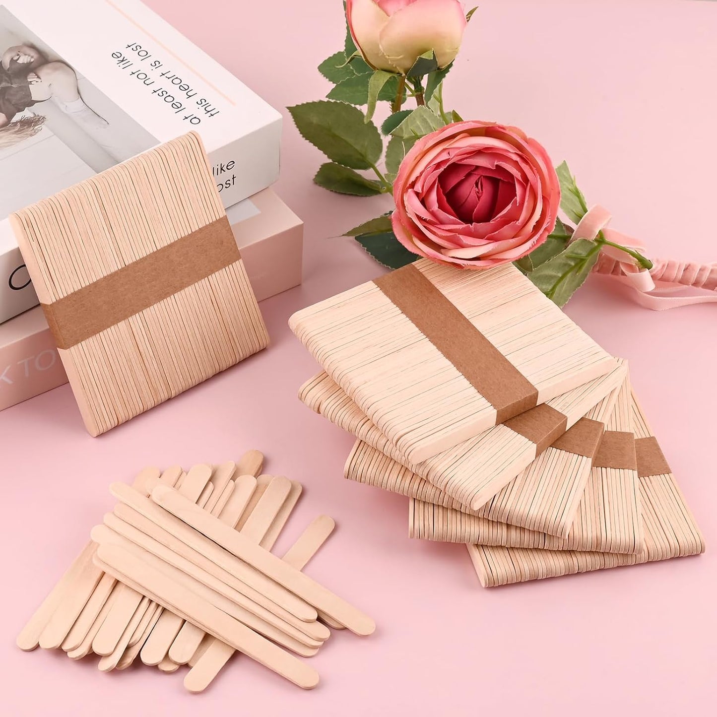 Sakolla 300 Pcs Popsicle Wooden Sticks, 4.5″ Length Natural Wood Standard Ice Pop Sticks for Ice Cream, Cakesicle, Cake Pop, DIY Crafts