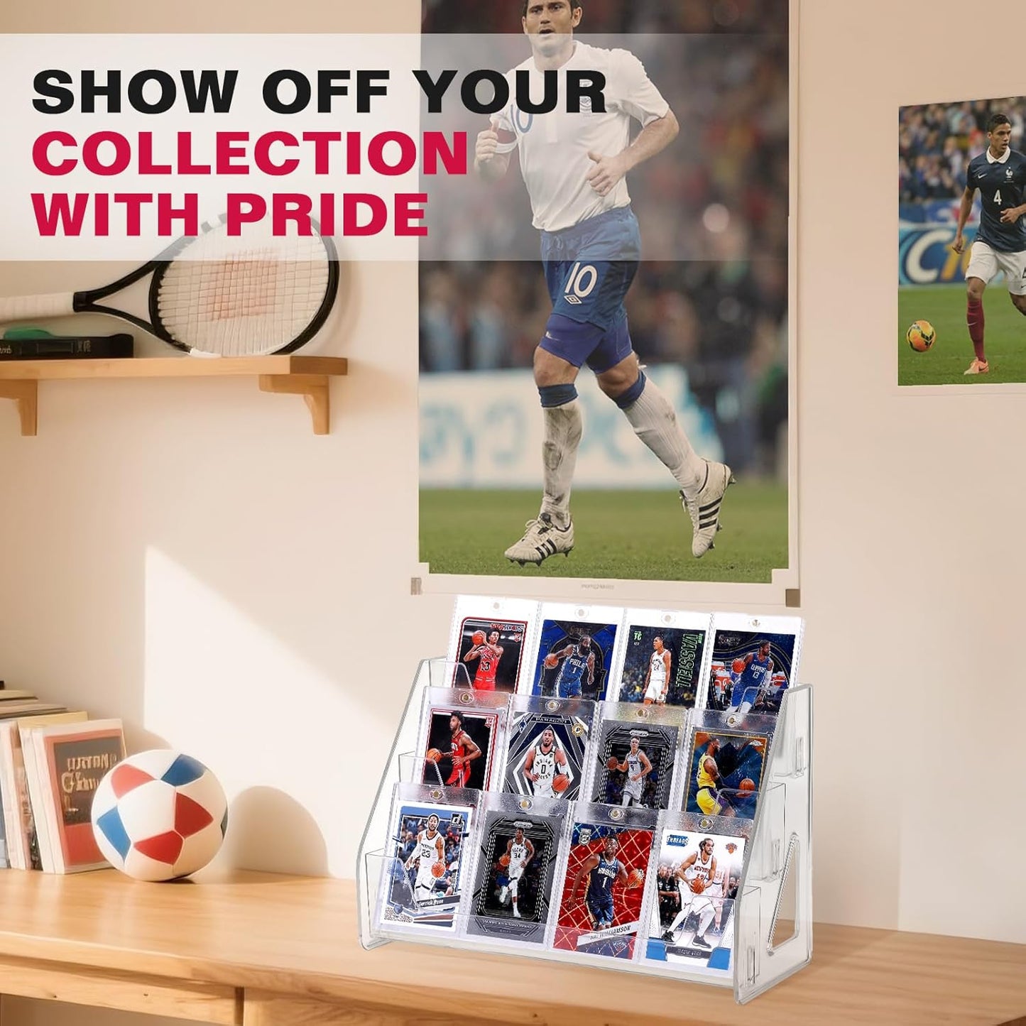 Trading Card Display Stand, Vertical Holder for Baseball Basketball Sports Graded Card Display Stand Tabletop for PSA BGS SGC Slabs, Snap-On Assembly(3 Tier, 1 Pack)