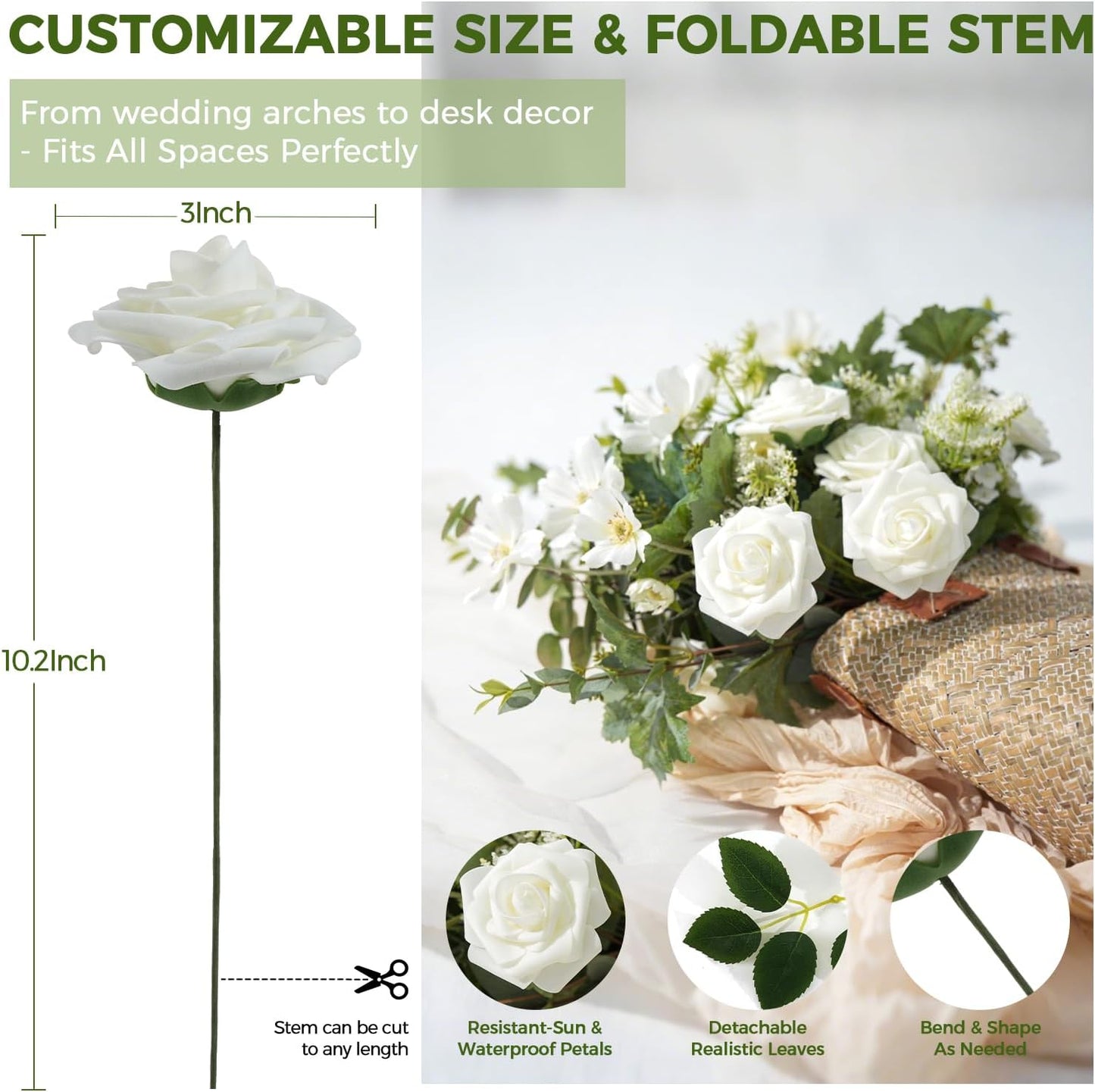 Artificial Flowers Foam Fake Roses 25pcs Pink Roses with Stems for Home Decor DIY Wedding Bouquets Party Bridal Shower Centerpieces Faux Flower Arrangements Tables Decorations