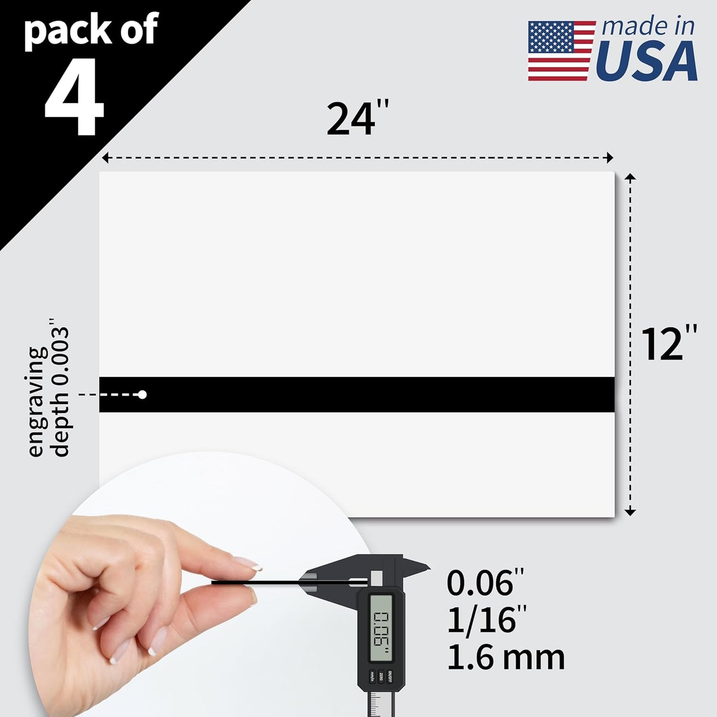 Trotec TroLase | 12"x24"x1/16", 4 Pcs | White/Black | 2 Ply | Modified Acrylic | Laser Engraving Double Color Plastic Sheet | Engraving Blanks for Laser, Saw, Guillotine | Made in USA