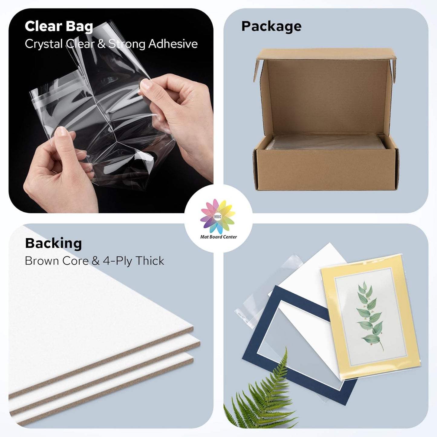 Mat Board Center, Pack of 25, 5x7 for 4x6 Mix Color Mat Kit - Acid Free, 4-ply Thickness, White Core - Includes Backing Boards and Clear Bags - for Pictures, Photos, Framing