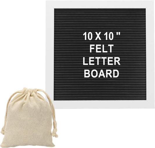 PATIKIL Felt Letter Board, 10x10Inches Black White Wooden Changeable Message Board with Storage Bag Stand for Kitchen Menu Classroom Farmhouse Decor Notes, White Bronze Letter