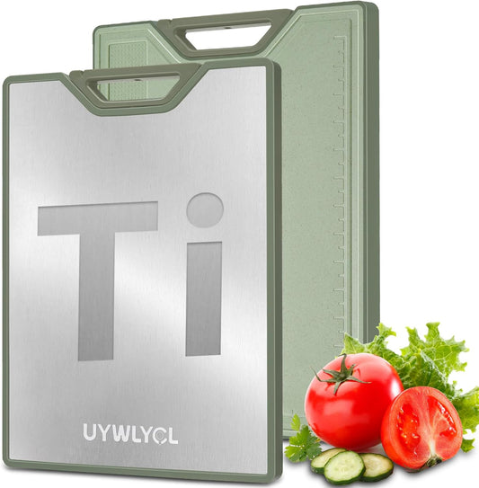 Titanium Cutting Board – Double Sided Cutting Boards for kitchen, Pure Titanium & Wheat Straw PP, Food-Grade Metal Chopping Board, Easy to Clean Large Size 16"x11"