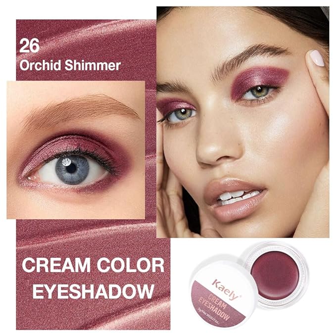 Cream Glitter Orchid Shimmer Metallic Eyeshadow Palette Makeup, Natural Single Mini Instant Holographic Eyeshadow For Older Women, Sombras Crema Para Ojos, Talc, Paraben & Cruelty Free, 26