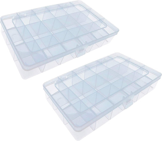 Xiaoyztan Clear Plastic Organizer, 18 Fixed Grids, Jewelry Box Bead Storage Container for Small Parts, Fishing Tackle, DIY Crafts, and Earrings, Overall 8 x 4.7 x 1.3 Inch, 2Pcs