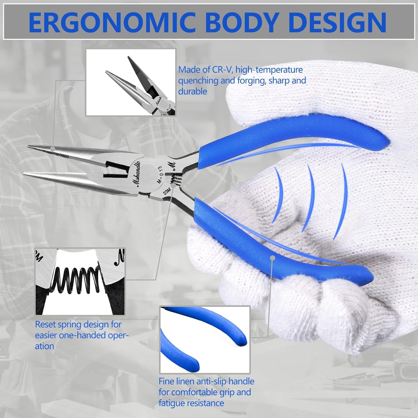 Needle Nose Pliers Set, mshandto 5" Long Nose Pliers for Wire Bending, 6 Pack High Carbon Steel Needle Nose Pliers, Serrated Jaw Pliers for Jewelry Making, Electronics, Object Grasping, Craft Making