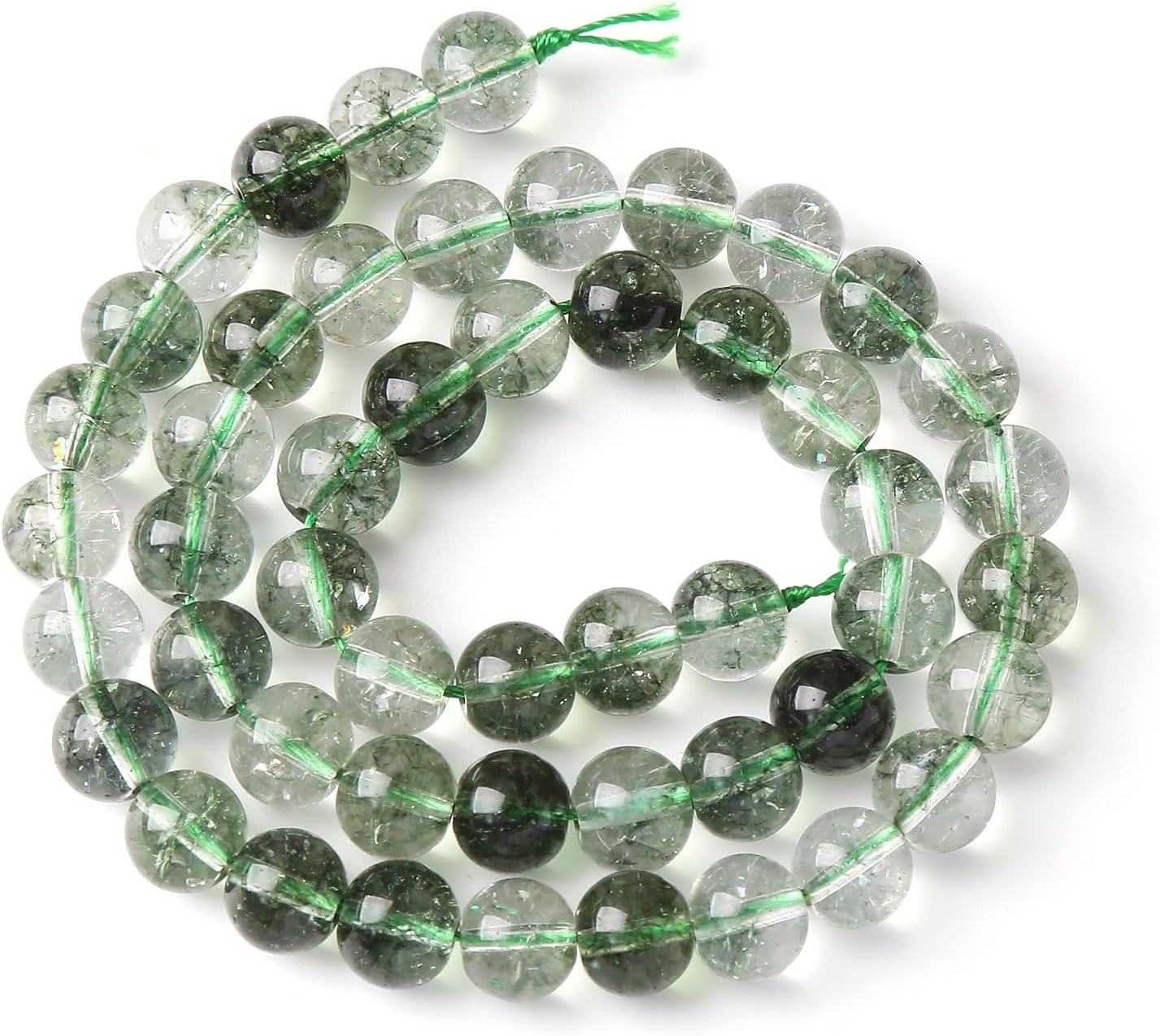 60PCS 6MM Green Crackle Phantom Ghost Crystal Beads for Jewelry Making DIY Bracelet Necklace Accessories 15" Energy Healing Power Stone Beads