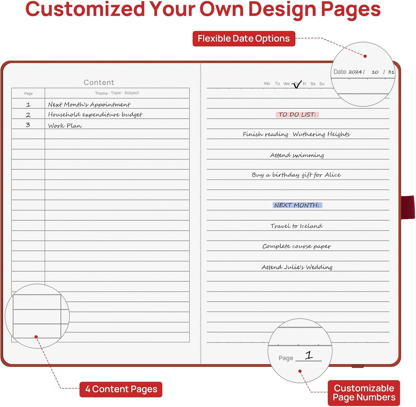 Lined Journal Notebooks for Work, Travel, College, A5 Size 100 GSM Thick Paper, Classic Ruled Journaling Notebook, Hardcover Notepad for Writing 160 Pages, 5.5 x 8.3 inch, Red