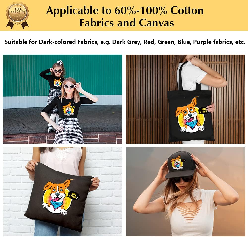 TransOurDream Tru-Heat Transfer Paper for Inkjet & Laserjet Printer (Dark 3.0, 15 Sheets 8.5x11") Printable HTV Heat Transfer Vinyl for T Shirts Iron on Transfers for Dark Fabric (TRANS-D3-15-3)