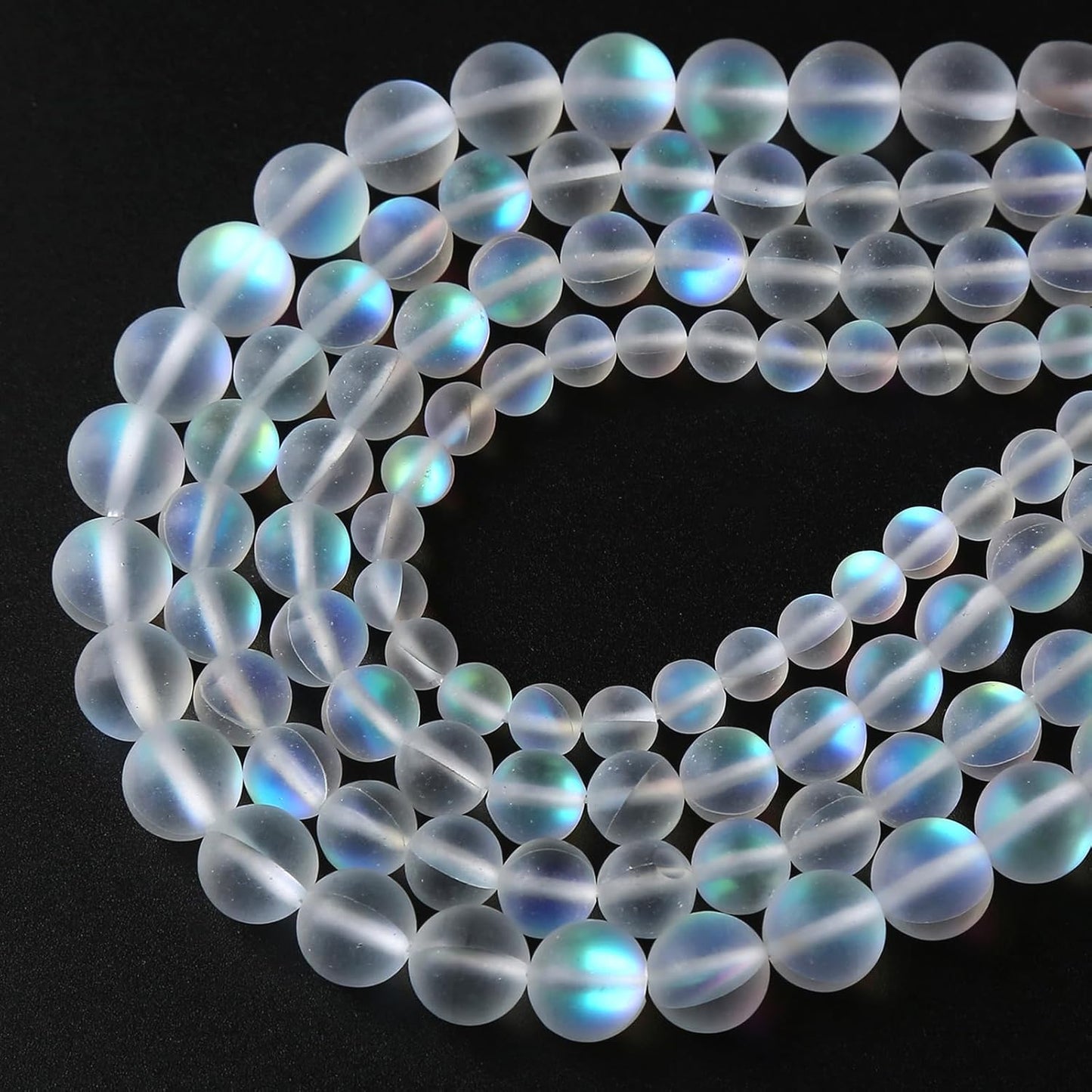 60pcs 6mm Natural White Mystic Aura Quartz Beads Frosted Matte Moonstone Round Loose Beads For Jewelry Making DIY Bracelet Necklace 15"