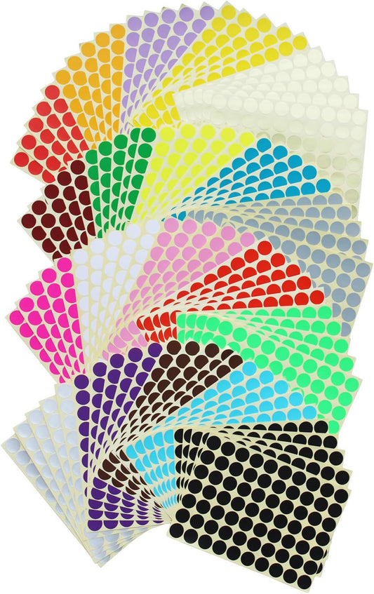 7000 Count 3/4" Round Dot Stickers Color Coding Labels, 20 Colors, 100 Sheets