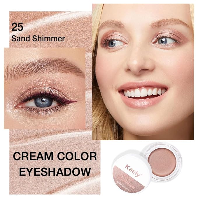 Cream Glitter Sand Shimmer Metallic Eyeshadow Palette Makeup, Natural Single Mini Instant Holographic Eyeshadow For Older Women, Sombras Crema Para Ojos, Talc, Paraben & Cruelty Free, 25