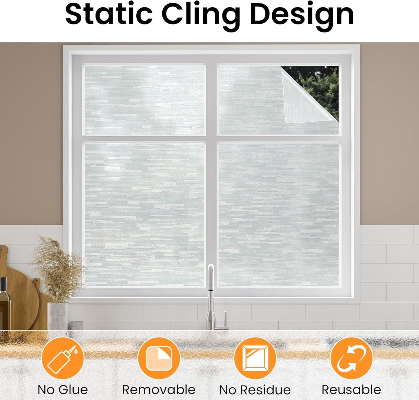 Haton Window Privacy Film, Frosted Glass Static Cling Sun Heat Blocking Window Clings, Frosting Opaque Coverings Stickers Tint for Home Office Door, Non Adhesive, White 23.6" x 118.1"