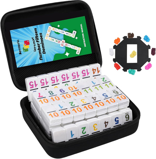 Mexican Train Dominoes Double 15 | 136 Colorful Number Dominos Tiles Travel Board Game for Family Nights, Cognitive Strategy Game for 2-8 Players