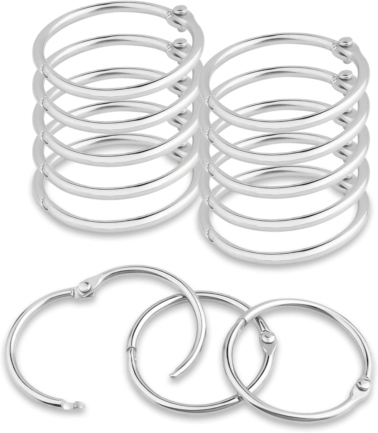 CooBigo 50 Pack Binder Ring, Metal Book Ring Paper Ring Holder 1-1/2-Inch Loose Leaf Binder Ring Clip for Index Card, Flash Card Ring, DMC Embroidery Floss Organizer, Keychain Key Ring - Silver