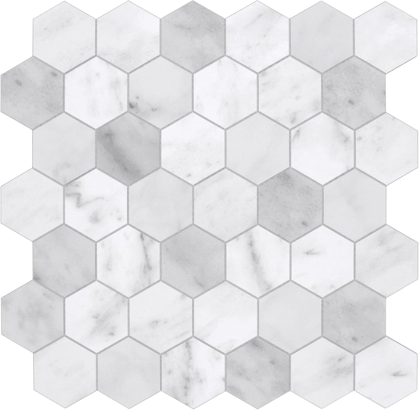 The Tiles Plaza 10-Sheet Peel and Stick Backsplash, Carrara White Hexagon Stone Composite Marble Looks Self Adhesive Wall Tile, Stick On Tiles for Kitchen Bathroom Shower, Cover 9 Sq Ft.