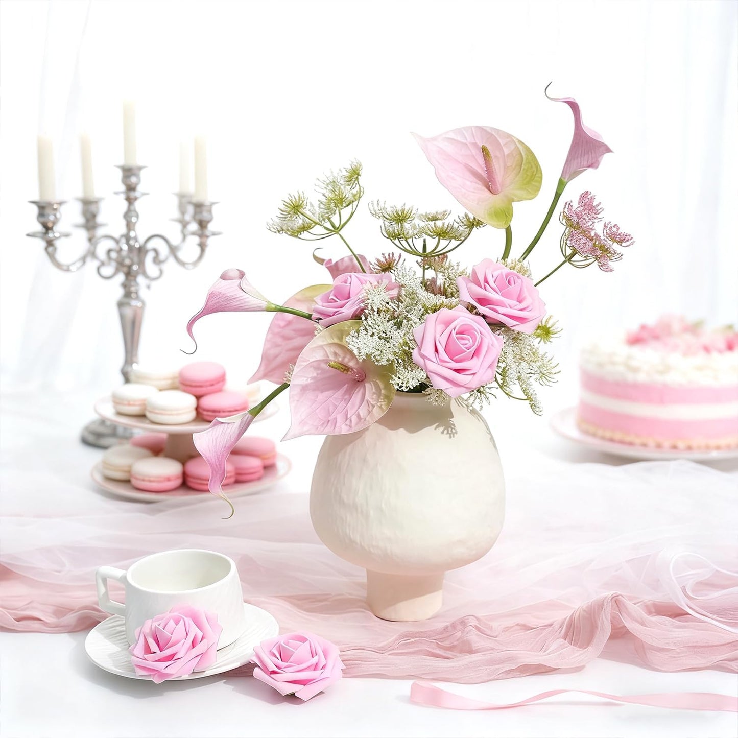 Artificial Flowers Foam Fake Roses 25pcs Pink Roses with Stems for Home Decor DIY Wedding Bouquets Party Bridal Shower Centerpieces Faux Flower Arrangements Tables Decorations