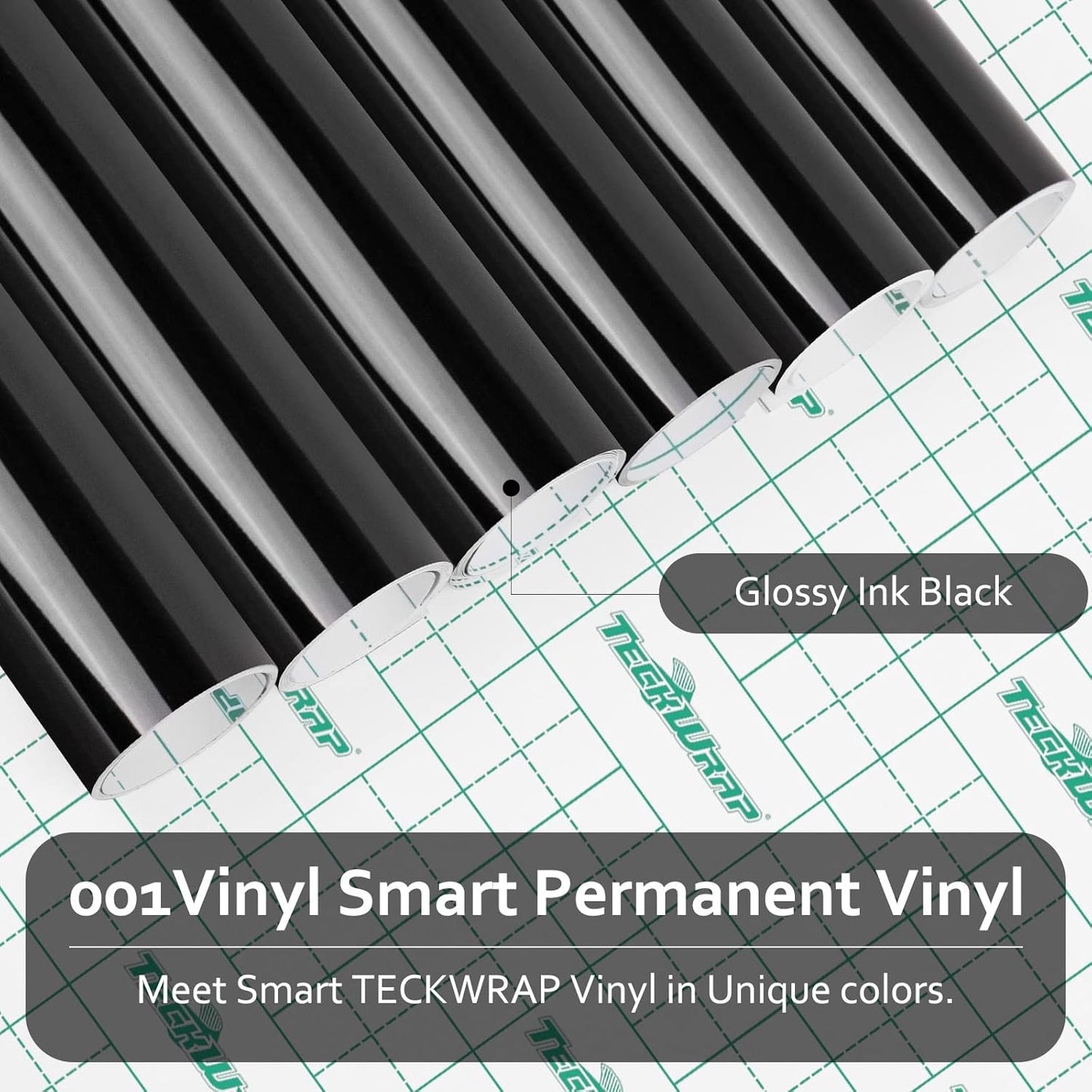 TECKWRAP 001 Smart Adhesive Vinyl Permanent,13in x 5ft, Vinyl for DIY Decal Projects, Compatible with Explore3/Maker3, Glossy Ink Black