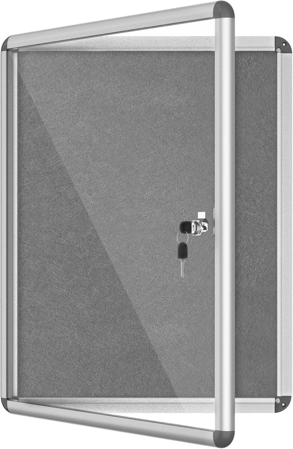 26"x20" Enclosed Bulletin Board, Lockable Weather-Resistant Aluminum Cork Noticeboard for School & Office, Silver Frame w/Grey Flet