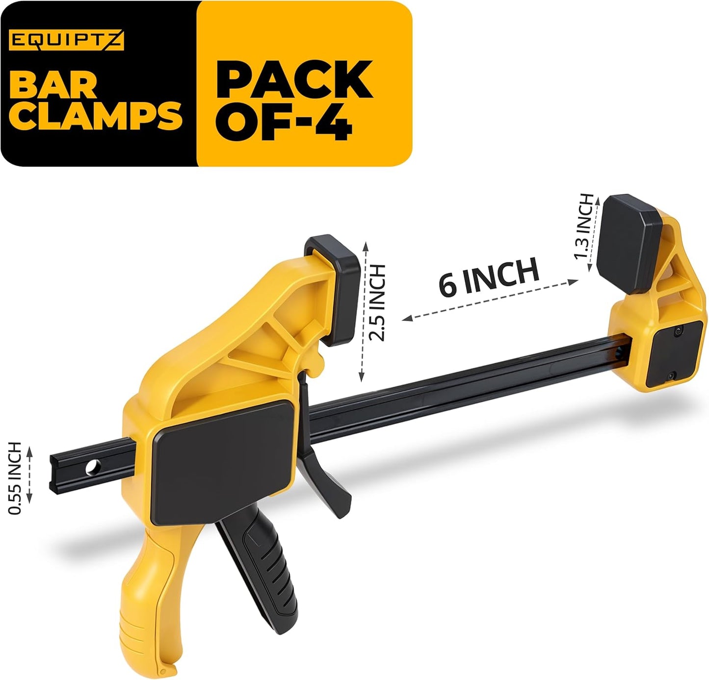 6 inch Bar Clamps for Woodworking – 4 Pack Quick Grip Clamps Set with 150 lbs Force – Wood Clamps for Gluing, Carpentry, DIY, and Metalworking (6 inch Size, 4 Pack)
