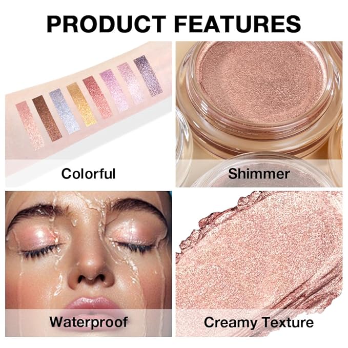 Glitter Shimmer Metallic Cream Eyeshadow Palette Makeup, Rose Gold Natural Single Mini Instant Holographic Eyeshadow For Older Women, Sombras Crema Para Ojos, Talc, Paraben & Cruelty Free