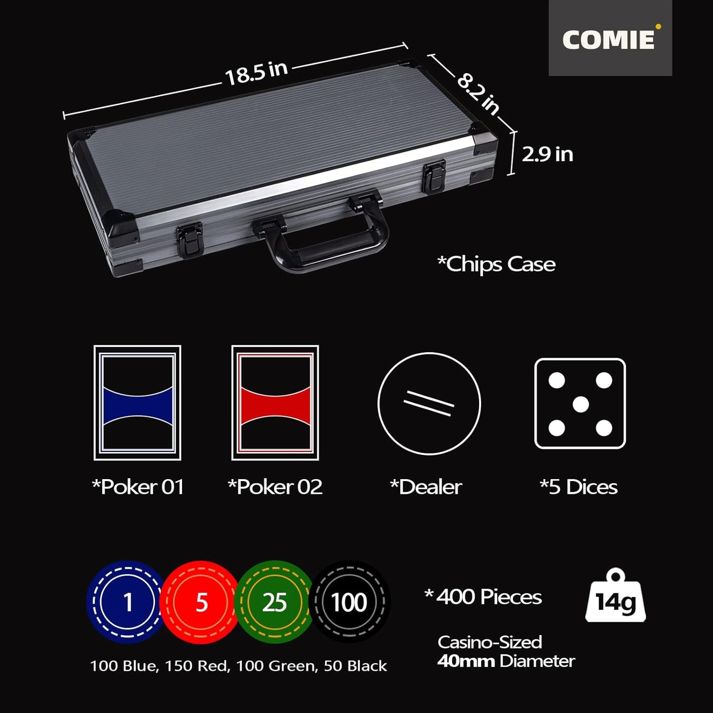 Clay Poker Chips,400PCS 14 Gram Chip Set with Deluxe Travel Case, Numbered Chips,Poker for Texas Holdem Blackjack Gambling…