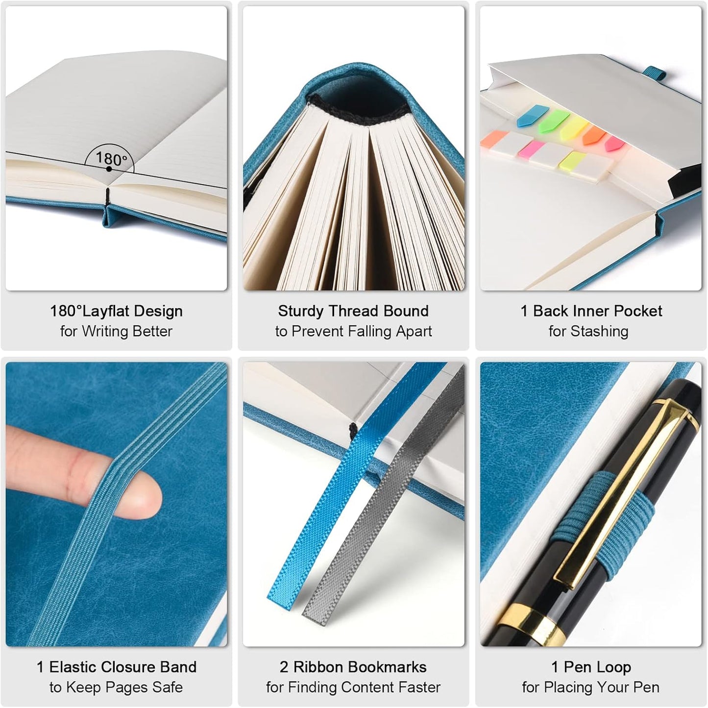 College Ruled Notebook, Large A4 Hardcover Leather Journal, 312 Numbered Pages Writing Journal, 100gsm No Bleed Paper, Lined Journal Notebook for Women Men School Office, 8.5''×11'', Blue