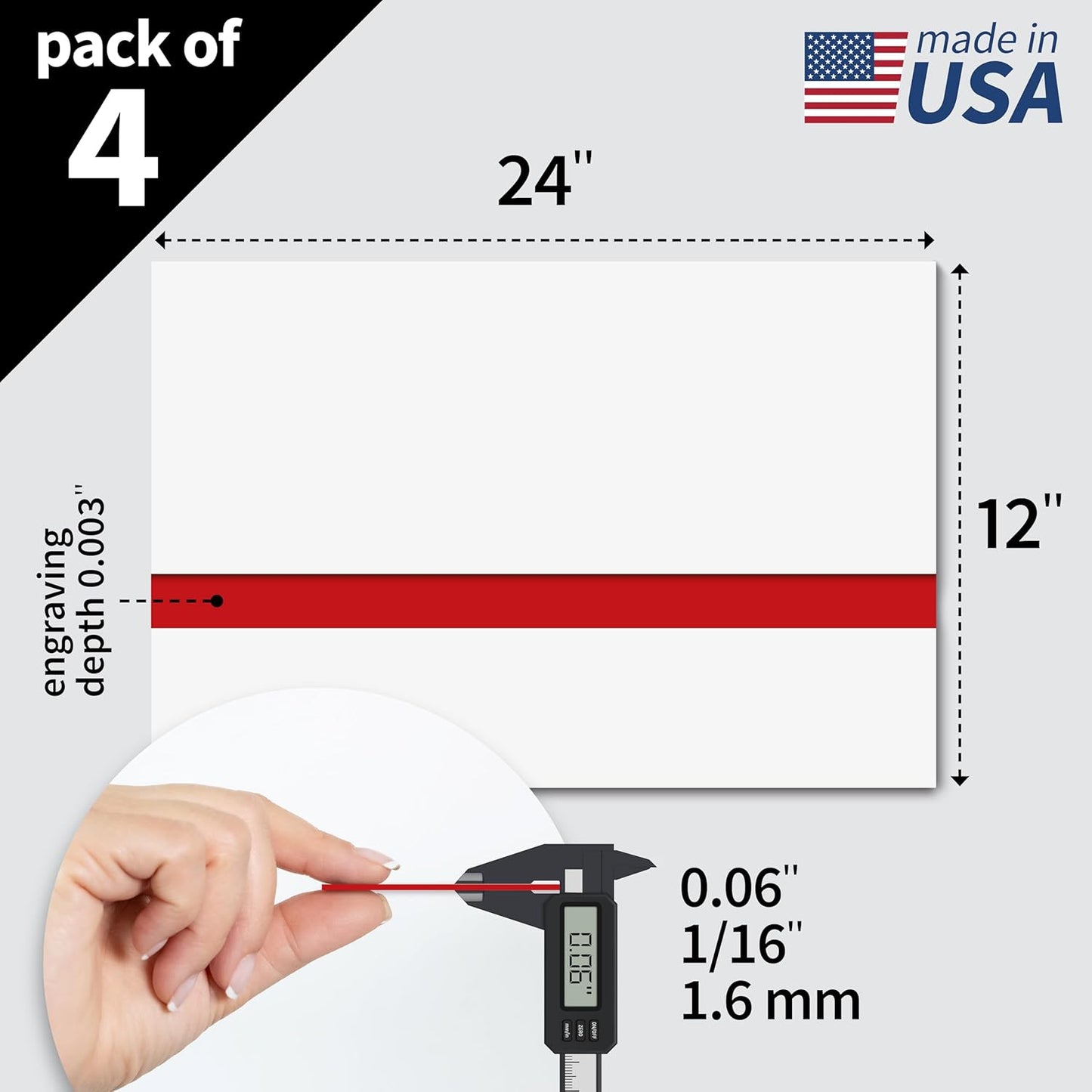 Trotec TroLase | 12"x24"x1/16", 4 Pcs | White/Red | 2 Ply | Modified Acrylic | Laser Engraving Double Color Plastic Sheet | Engraving Blanks for Laser, Saw, Guillotine | Made in USA