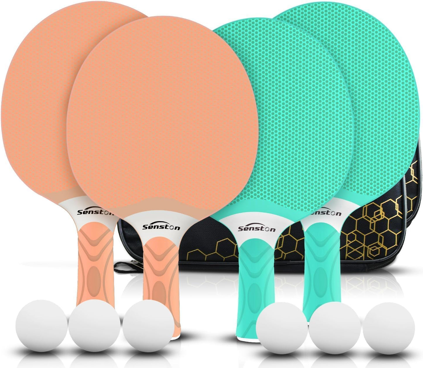 Senston Table Tennis Rackets Set,Professional Ping Pong Paddle Set for 4 Players, Composite Rubber Table Tennis Paddles, Indoor or Outdoor Games.