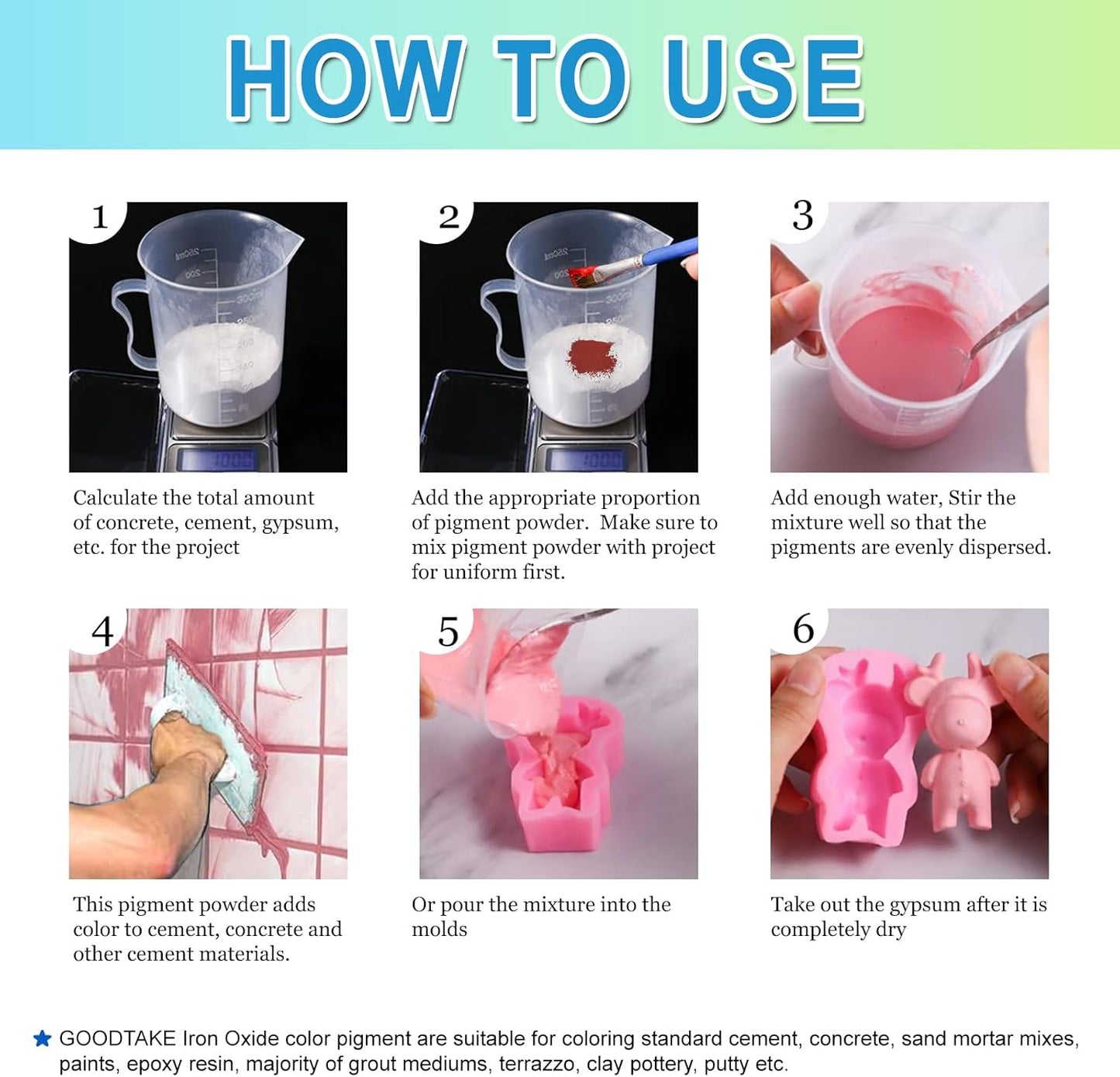 GOODTAKE Iron Oxide Powder, Green Concrete Color Pigment, Green Grout Colorant, Color Dye for Cement, Concrete, Clay, Pastel, Mortar, Grout, Mix DIY, Epoxy Resin (Green, 4 oz)