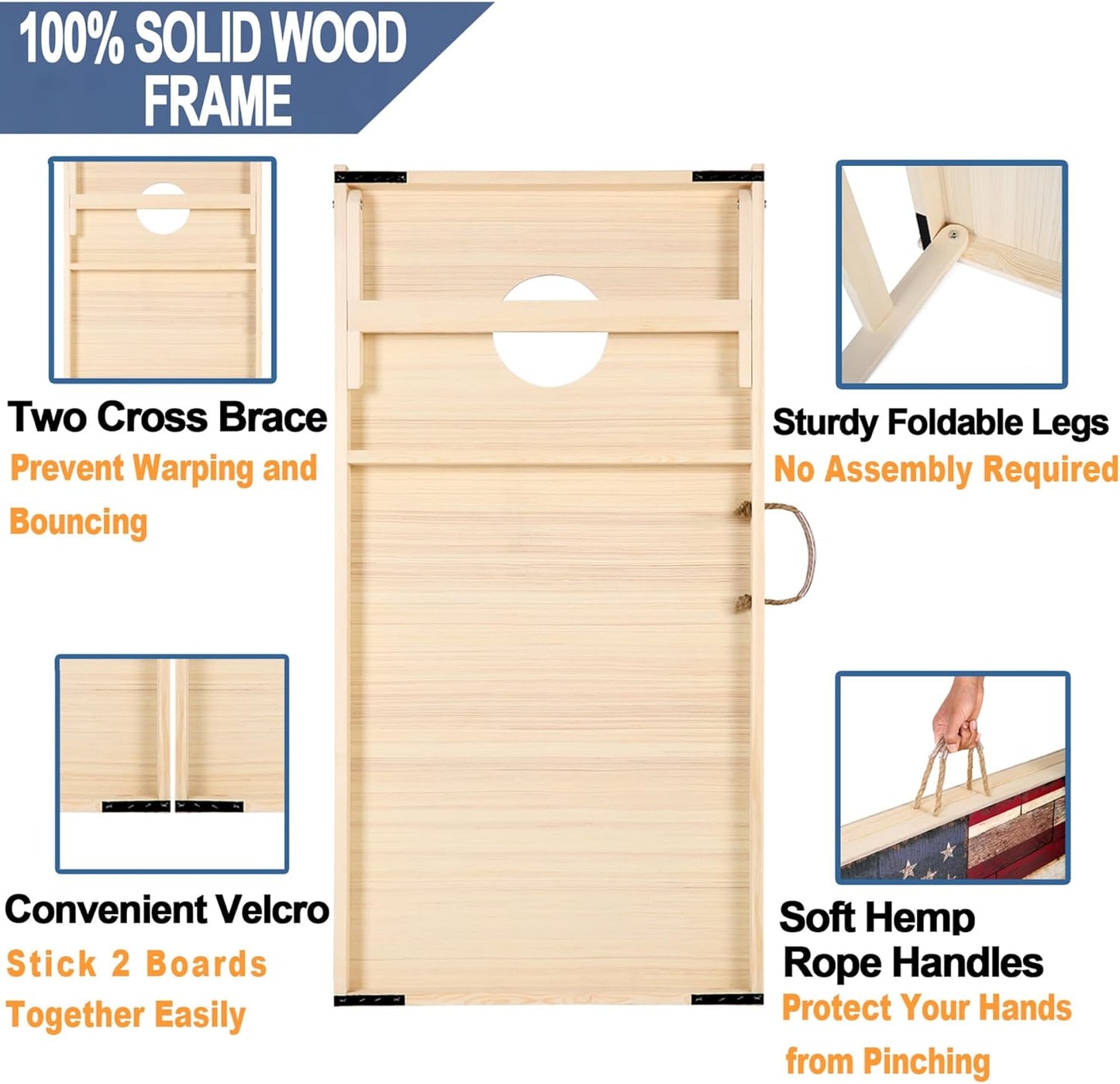 Solid Wood Vintage Cornhole Game Set, Two 4'x2'Cornhole Boards, 8 Cornhole Bags for Indoor and Outdoor Toss Games Competitions, Tournaments