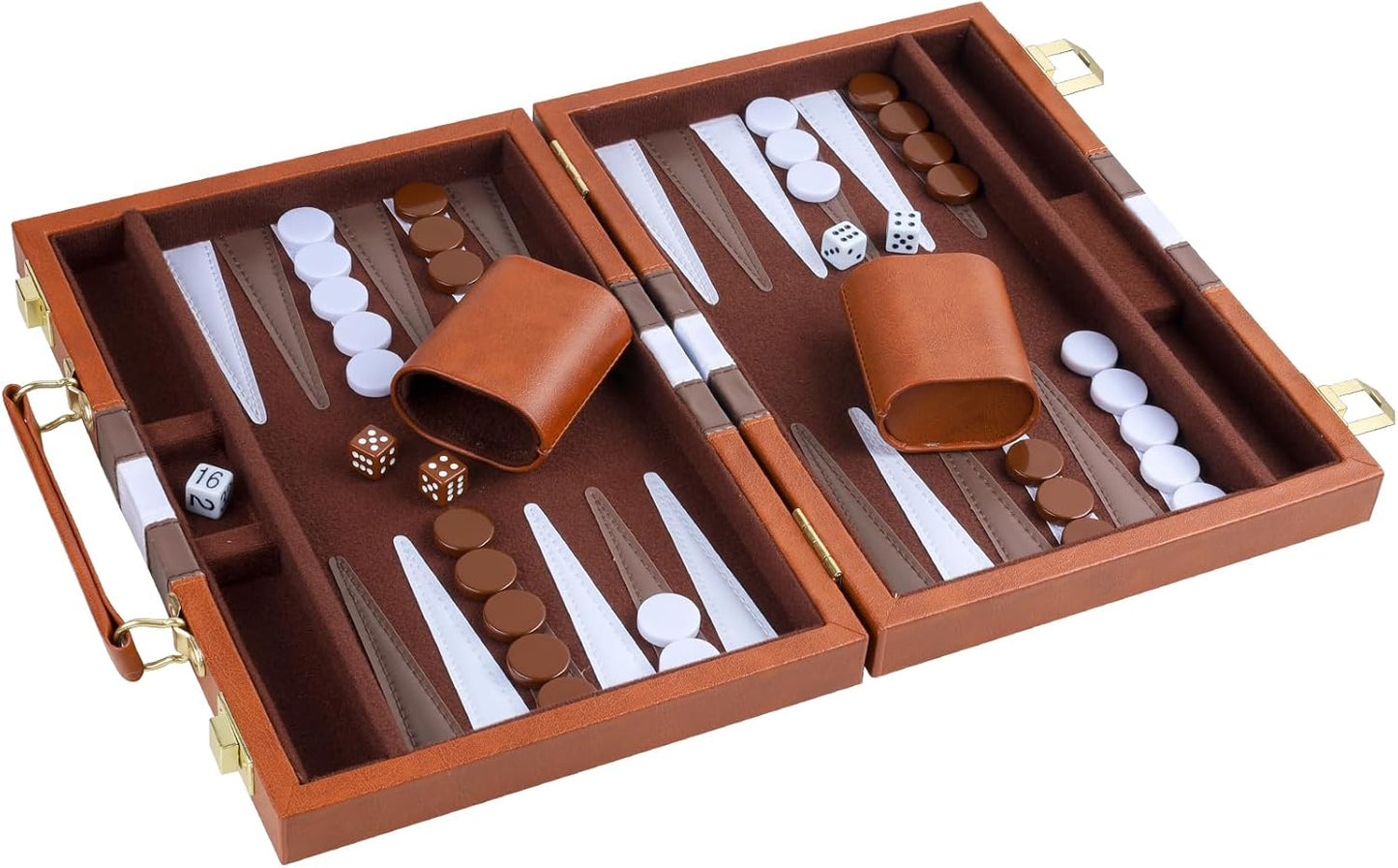 Backgammon Set 2 Players Classic Backgammon Sets for Adults Board Game with PU Leather Case Portable and Travel Backgammon Set (Brown, 11inch)