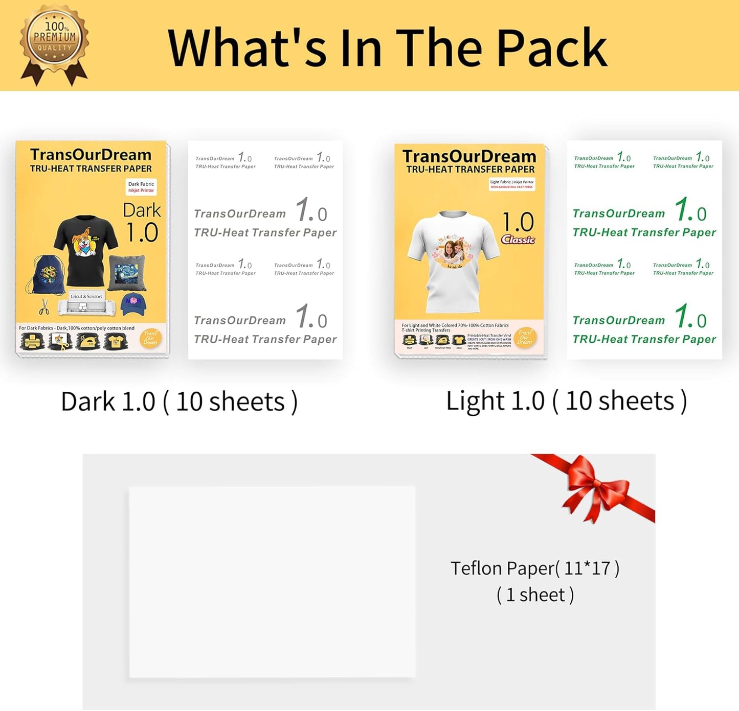 TransOurDream Heat Transfer Paper for Dark and Light Fabric (5+5 Sheets, 8.5x11, Mix Pack) Printable HTV Heat Transfer Vinyl for T Shirts Iron on Transfers for Inkjet Printer (D1L1)