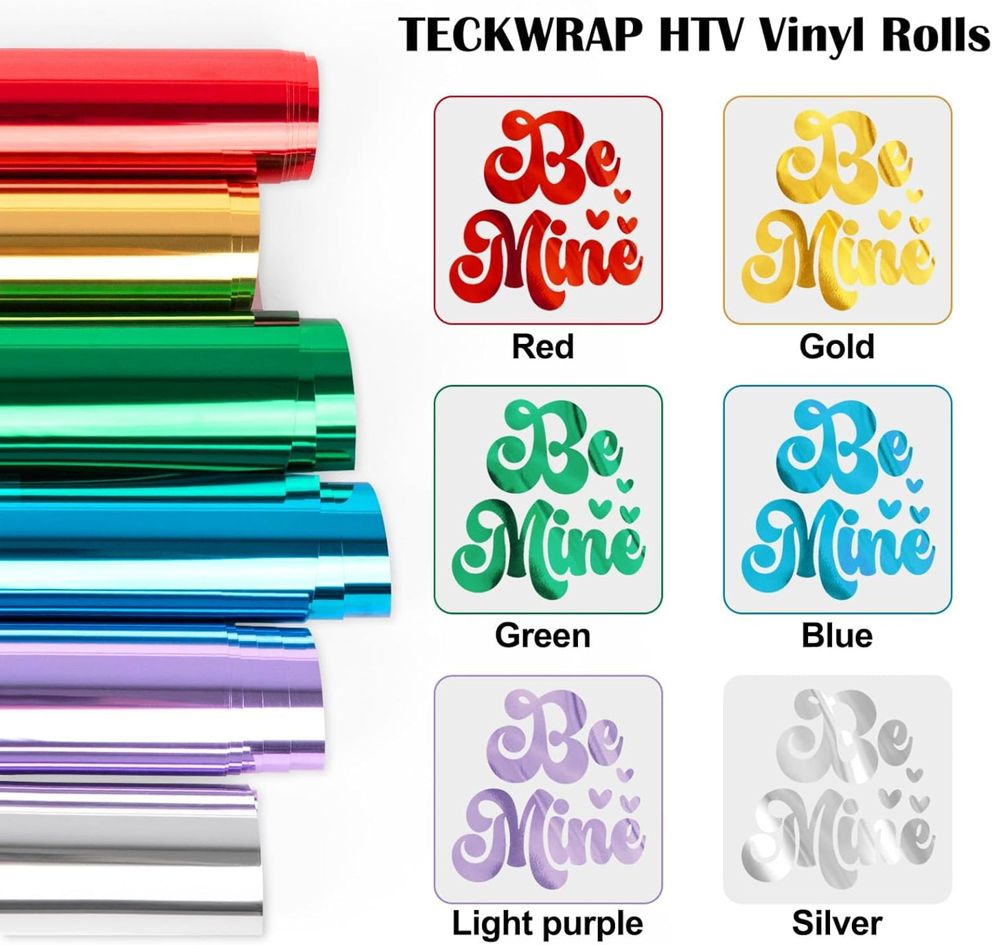 TECKWRAP HTV Iron On Vinyl Bundle, 6 Rolls 12" x3FT Chrome Metallic Heat Transfer Vinyl, Easy to Cut & Transfer, Perfect for T-Shirts, Hoodies, Bags & Crafts