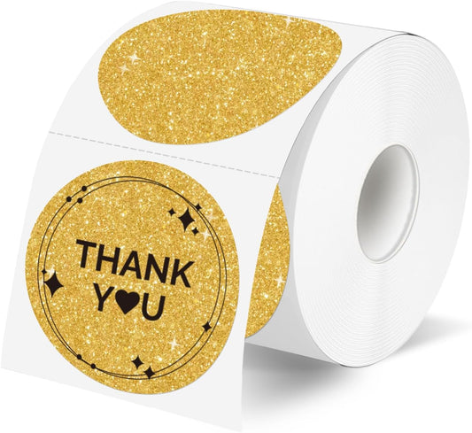 2" Holographic Thermal Label Stickers, Round Direct Thermal Label Stickers, Glitter Thermal Printer Sticker Labels for Gift Wrapping, Self-Adhesive Custom Logo Design- Glitter Gold